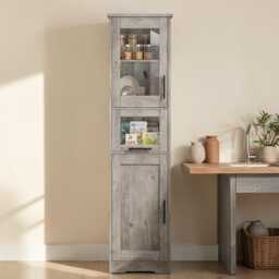 Tall Bathroom Storage Cabinet Narrow Freestanding Cupboard With Drawer & Adjustable Shelves - thumbnail 2