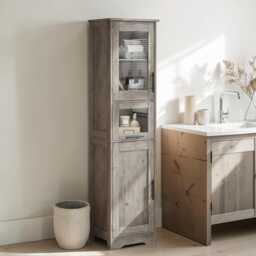 Tall Bathroom Storage Cabinet Narrow Freestanding Cupboard With Drawer & Adjustable Shelves - thumbnail 1