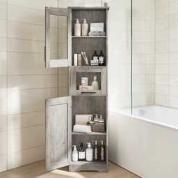 Tall Bathroom Storage Cabinet Narrow Freestanding Cupboard With Drawer & Adjustable Shelves - thumbnail 3