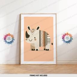 Boho Safari Nursery Prints - Set Of 3 Posters - Kids Playroom Wall Print Cute Animal Designs Orange Coloured Decor Baby Bedroom - thumbnail 3
