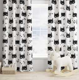 Black Bat Mask Curtains, Nursery Curtains Blackout Or Non Blackout, With Eyelets, Pencil Pleat Rod Pocket, Decor - thumbnail 1