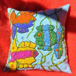 Hand Embroidery, Embroidered Pillow, Collector Gift, Collectible Xmas Gift Green Linen Cushion, Embroidery Cushion - thumbnail 3