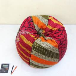 Handmade Kantha Quilt Bean Bag Chair Floral Embroidered Cotton Pouf - thumbnail 2
