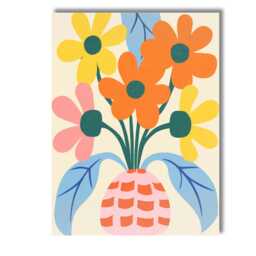Scandinavian Flower Vase Arrangement With Pink Basket & Blue Leaves Canvas Wall Art Print Decor Picture Ready To Hang - thumbnail 1
