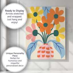 Scandinavian Flower Vase Arrangement With Pink Basket & Blue Leaves Canvas Wall Art Print Decor Picture Ready To Hang - thumbnail 3