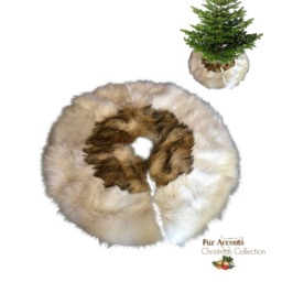 Faux Fur Christmas Tree Skirt - Shaggy Off White, Golden Brown Usa Made