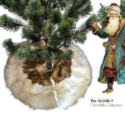 Faux Fur Christmas Tree Skirt - Shaggy Off White, Golden Brown Usa Made - thumbnail 2