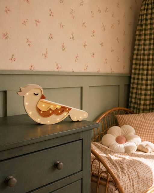 Personalized Wooden Bird Night Light, Handmade Pine Nursery Lamp, Boho Kids Room Decor, Dimmable Led Timer, Unique Baby Shower Birthday Gift - image 1