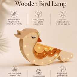 Personalized Wooden Bird Night Light, Handmade Pine Nursery Lamp, Boho Kids Room Decor, Dimmable Led Timer, Unique Baby Shower Birthday Gift - thumbnail 2