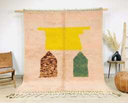 Peach Abstract Moroccan Rug, Yellow Shape Berber Shag Carpet, Handmade Wool Large Area Dopamine Decor Floor Art - thumbnail 1