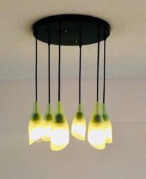 Frosted White Bottle Light Chandelier Fixture - Industrial Decor Repurposed Glass - thumbnail 1