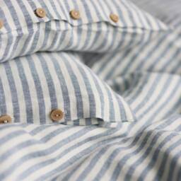 Linen Pillow Case in Blue Striped Color - Bedding Pure Linen Stonewashed Sham - thumbnail 3