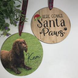 Personalised Pet Memorial Wood Hanging Christmas Tree Decoration, Pet Loss, Dog, Cat, Rabbit, Animal, Christmas, Bauble, Photo - thumbnail 2