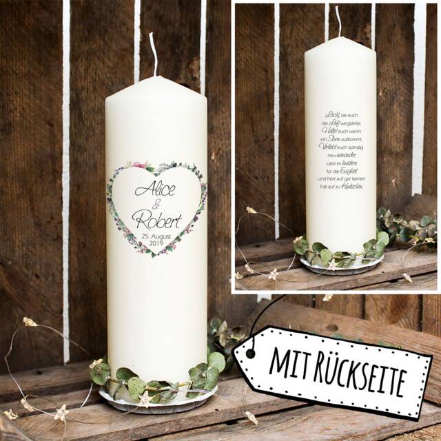 Wedding Candle For Ceremony Flower Heart Saying Desired Name Date Wk104 - image 1