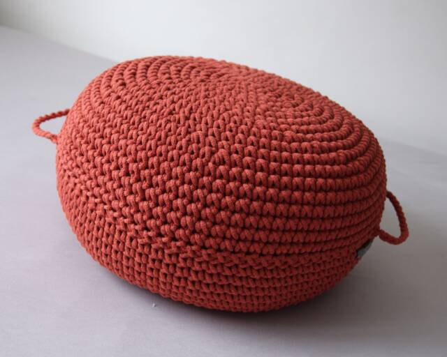 Crochet Pouf Ottoman Terracotta Knitted Footstool, Scandinavian Decor - image 1