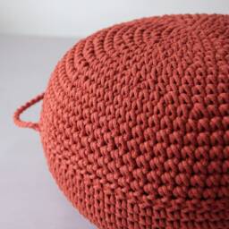 Crochet Pouf Ottoman Terracotta Knitted Footstool, Scandinavian Decor - thumbnail 2