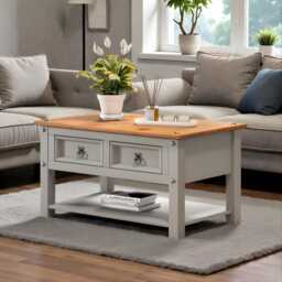 Coffee Table With Storage Grey 2 Drawers Organisation - thumbnail 1
