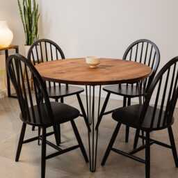 Round Dining Table Solid Wood, Rustic Kitchen Table, Handmade Wood Industrial - thumbnail 3