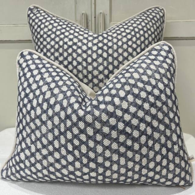Fermoie Wicker Linen Cushion Cover Neutral Black & Blue Designer Pillow - image 1