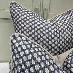 Fermoie Wicker Linen Cushion Cover Neutral Black & Blue Designer Pillow - thumbnail 3