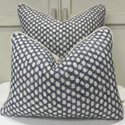 Fermoie Wicker Linen Cushion Cover Neutral Black & Blue Designer Pillow - thumbnail 1