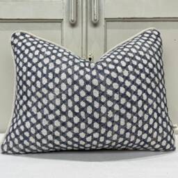Fermoie Wicker Linen Cushion Cover Neutral Black & Blue Designer Pillow - thumbnail 2