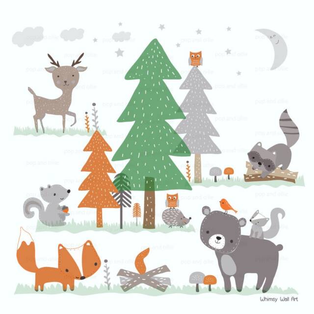 Woodland Animals, Forest Critters, Pine Trees Vinyl Wall Decals - Art - image 1
