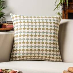 Argyle Boucle Cushion Cover in Sage Green & Duck Egg Blue. Modernn Geometric Diamond Pattern. Cosy & Tactile Design. 17x17 - thumbnail 1