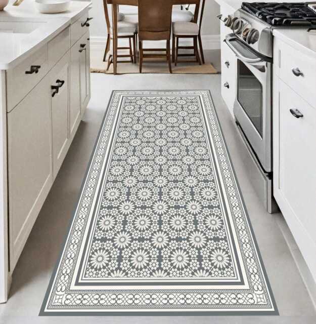 Moroccan Vinyl Floor Mat Kitchen Rug, Linoleum Runner