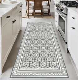 Moroccan Vinyl Floor Mat Kitchen Rug, Linoleum Runner - thumbnail 1