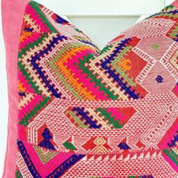 Vintage Embroidered Silk Textile Ethnic Piece Of Tradition Costume Pillow Cover - thumbnail 2
