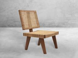 Rare Armless Easy Chair - Double Caned Lounge Pierre Jeanneret Inspired - thumbnail 1