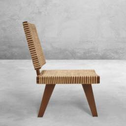 Rare Armless Easy Chair - Double Caned Lounge Pierre Jeanneret Inspired - thumbnail 3