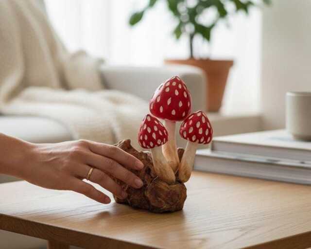 Wooden Mushroom 6 Inch/15 cm, Personalized Statue, Carving, Home Decor, Room Living Room, Office Gift Idea - image 1