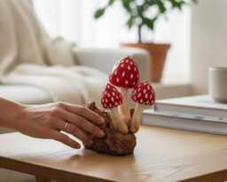 Wooden Mushroom 6 Inch/15 cm, Personalized Statue, Carving, Home Decor, Room Living Room, Office Gift Idea - thumbnail 1