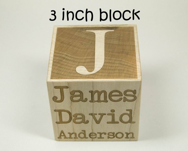 Engraved Maple Wood Baby Block, Personalized Nursery Decor - image 1