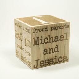 Engraved Maple Wood Baby Block, Personalized Nursery Decor - thumbnail 2