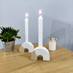 White & Gold Taper Candle Holders Modern Wedding Table Decor - thumbnail 3