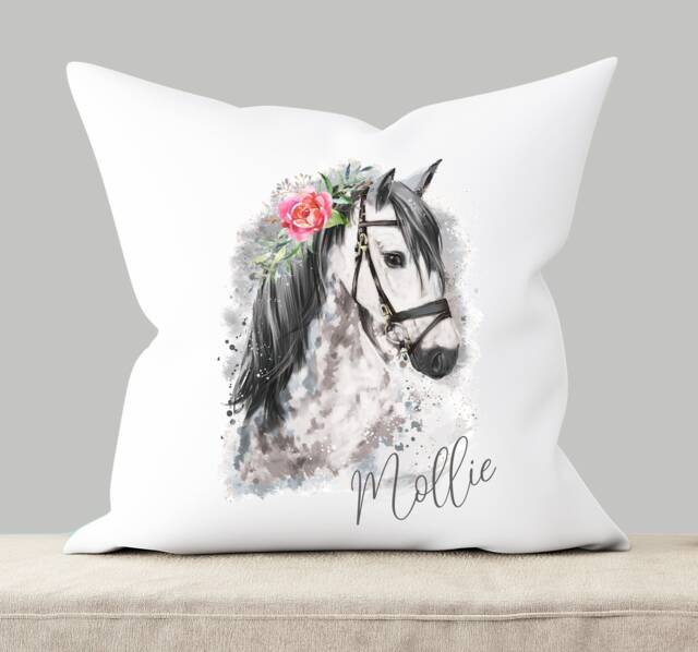Personalised Horse Lover Cushion Gift , Printed Name Design Throw Pillow For Girls Boys Nursery Bedroom Christmas - image 1