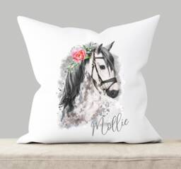 Personalised Horse Lover Cushion Gift , Printed Name Design Throw Pillow For Girls Boys Nursery Bedroom Christmas - thumbnail 1