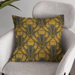 Extra Large Art Deco Cushion, Pillow Cover, Gold Yellow Velvet Single Or Double Sided 23 Inch Square - thumbnail 2