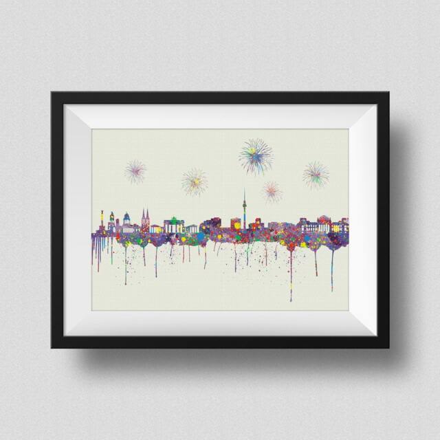 Berlin Skyline Watercolor Map Art Print Germany Ink Splash Poster Canvas