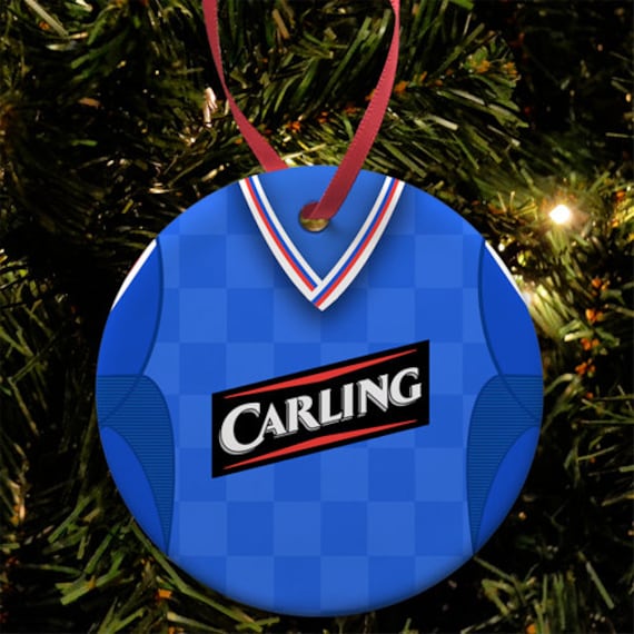 Rangers 2009 Retro Home Shirt Kit Christmas Tree Decoration Bauble Flat Ceramic Great Gift