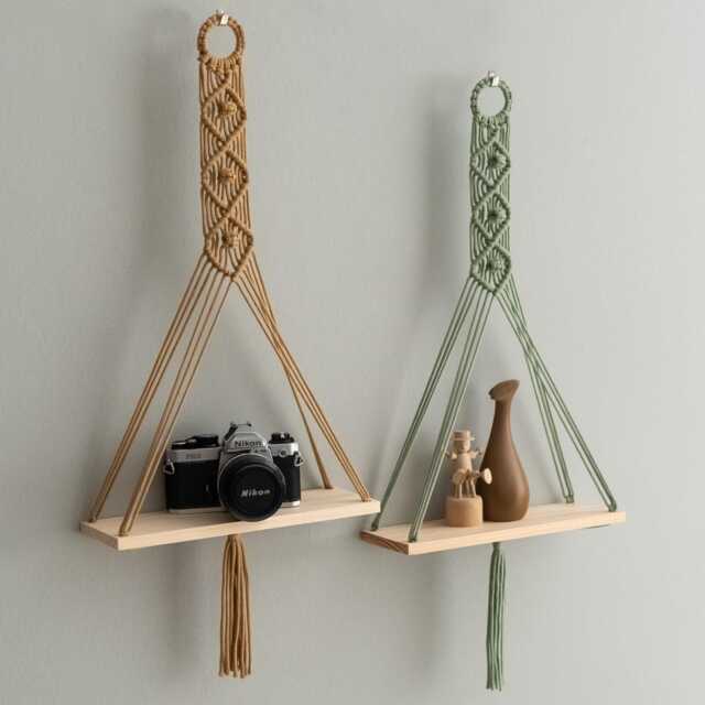 Boho Macrame Shelf, Farmhouse Shelves, Wall Decor, Hanging Nursery Room Bathroom Shelf S25 - image 1