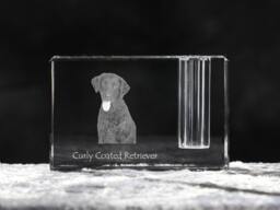 Curly Coated Retriever , Crystal Pen Holder With Dog, Souvenir, Decoration, Limited Edition, Collection