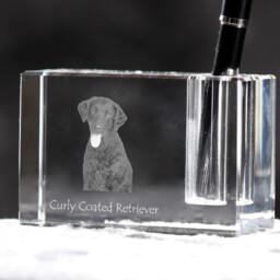 Curly Coated Retriever , Crystal Pen Holder With Dog, Souvenir, Decoration, Limited Edition, Collection - thumbnail 2