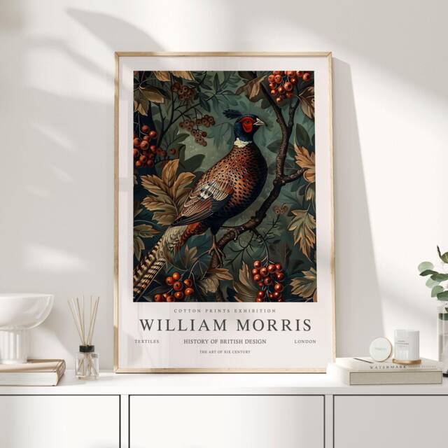 William Morris Print, Art, Exhibition Poster, Birds Morris, Blue, Pheasant Art Wall - image 1
