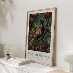 William Morris Print, Art, Exhibition Poster, Birds Morris, Blue, Pheasant Art Wall - thumbnail 3