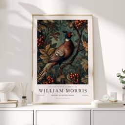 William Morris Print, Art, Exhibition Poster, Birds Morris, Blue, Pheasant Art Wall - thumbnail 1
