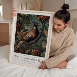 William Morris Print, Art, Exhibition Poster, Birds Morris, Blue, Pheasant Art Wall - thumbnail 2